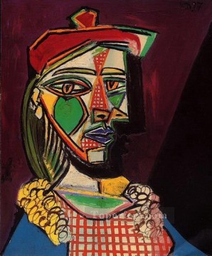 Woman with beret and checkered dress Marie Therese Walter 1937 cubist Pablo Picasso Oil Paintings